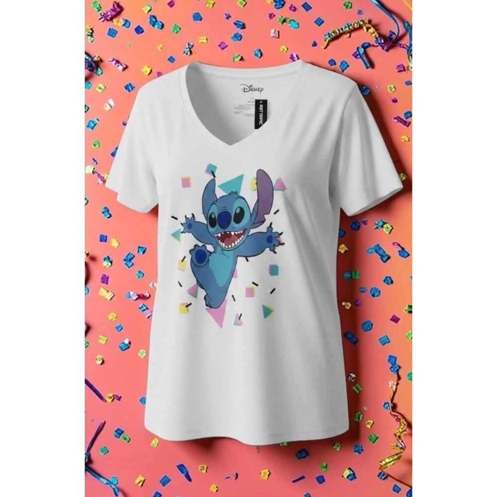 HOT TOPIC Disney LILO & STITCH 90s Style Geometric V-Neck T-Shirt Jrs 3X Relaxed